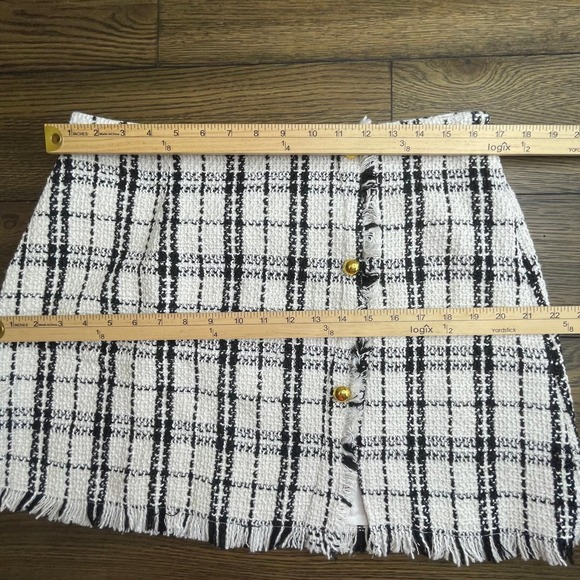 Tweed Mini Skirt Plaid Black White XL NWT Kate Kasin - Picture 6 of 9
